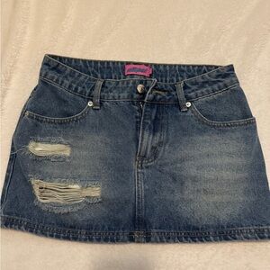 Edikted Blue Denim Mini Skirt with Rips